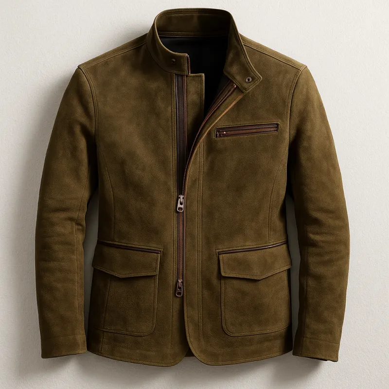 Men's Premium Suede Field Jacket – Two-Way Zip made by Hensley London