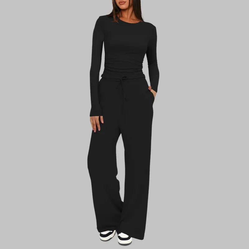 Women's Long Sleeve Top and Wide Leg Pants Set – Casual Two-Piece made by Hensley London