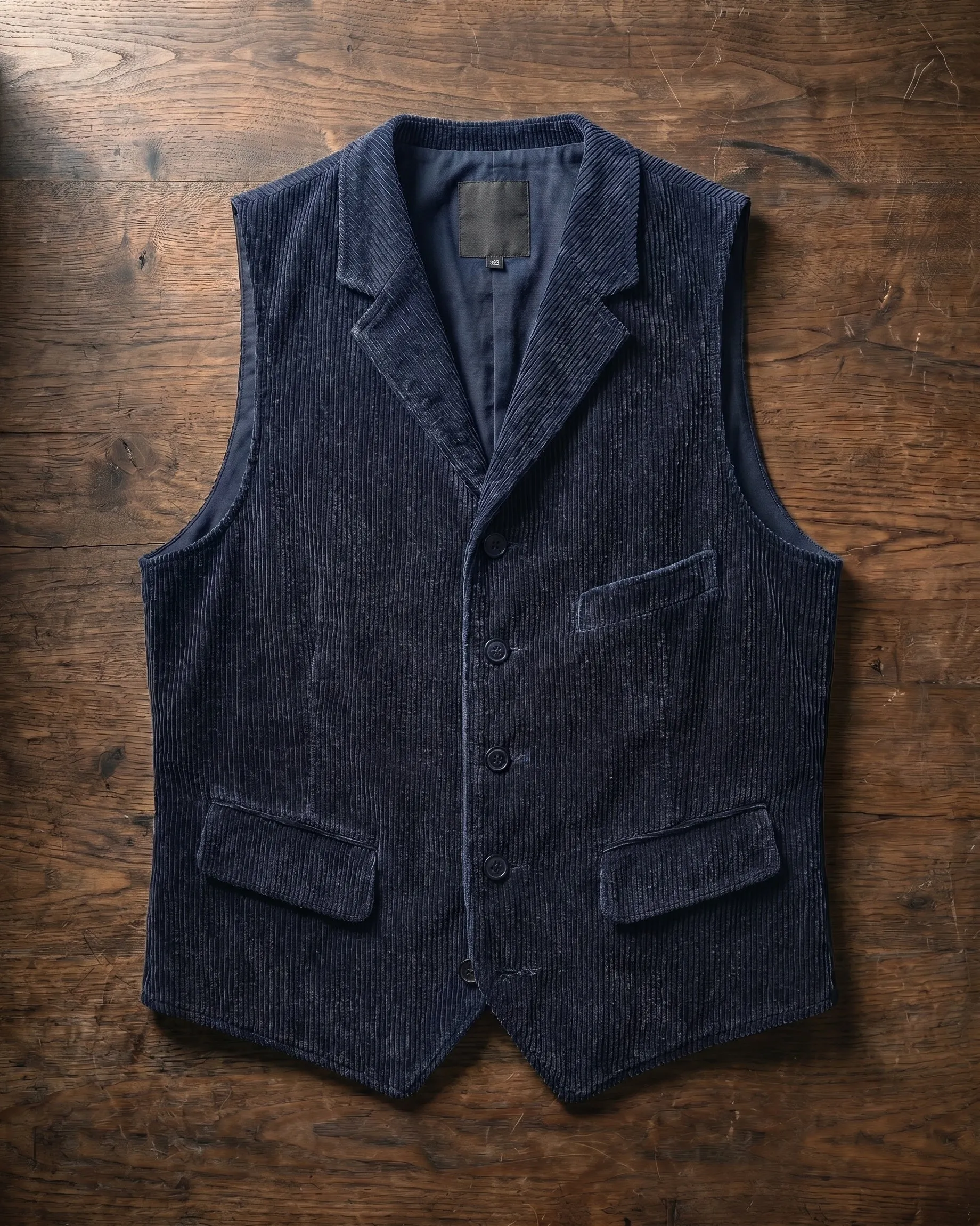 Men's Wide-Wale Corduroy Vest – Notch Lapel sold by Hensley London product image thumbnail 3