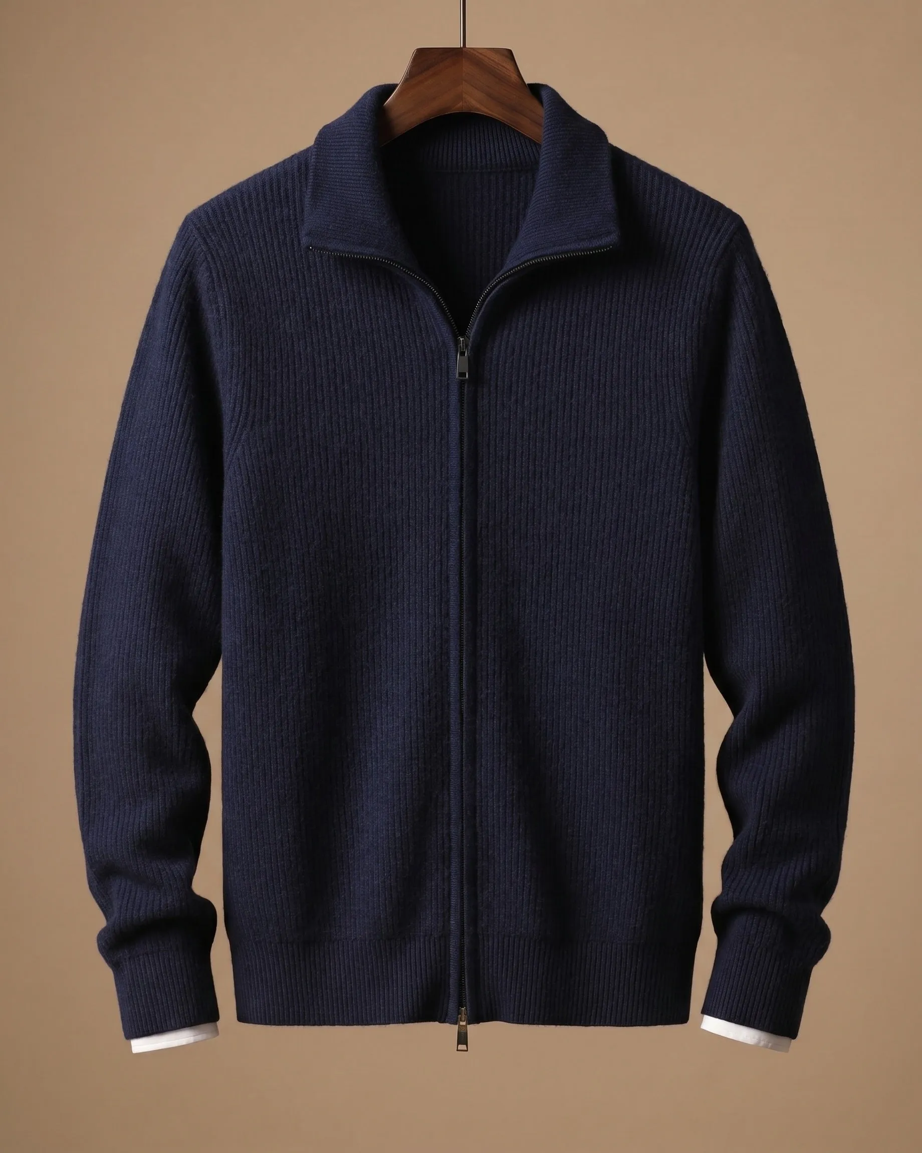 Men's Cashmere Full-Zip Ribbed Cardigan sold by Hensley London product image thumbnail 4
