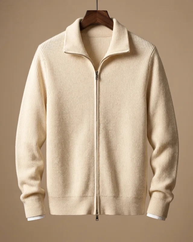 Men's Cashmere Full-Zip Ribbed Cardigan made by Hensley London