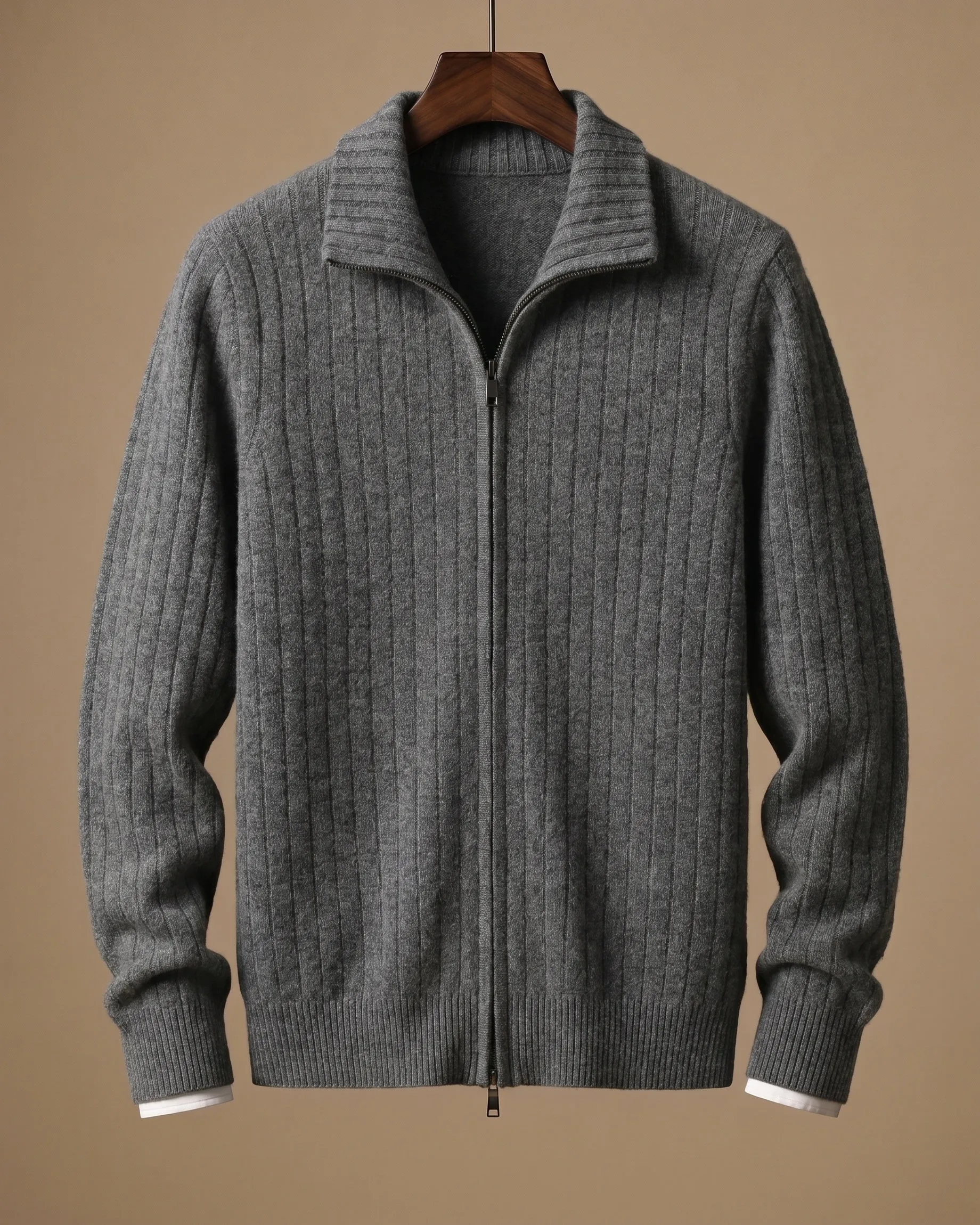 Men's Cashmere Full-Zip Ribbed Cardigan sold by Hensley London product image thumbnail 2