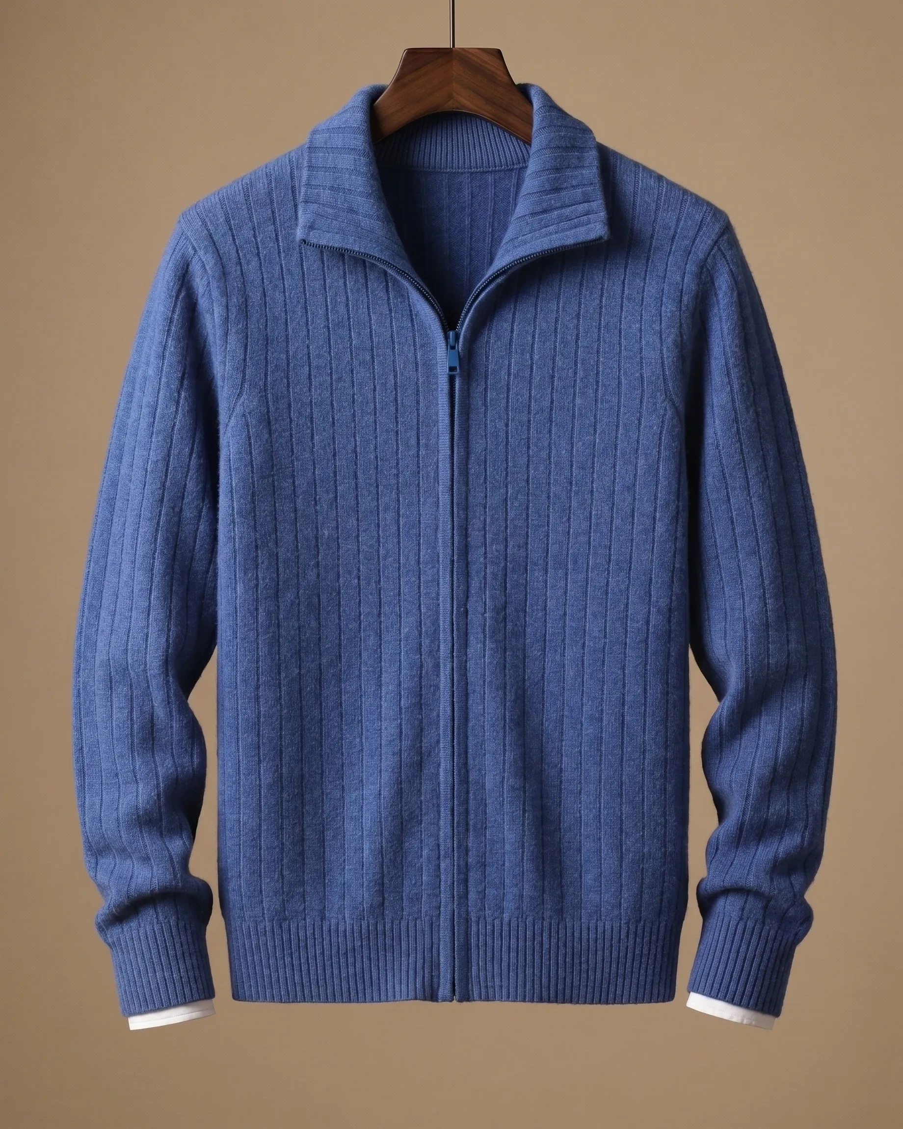 Men's Cashmere Full-Zip Ribbed Cardigan sold by Hensley London product image thumbnail 3