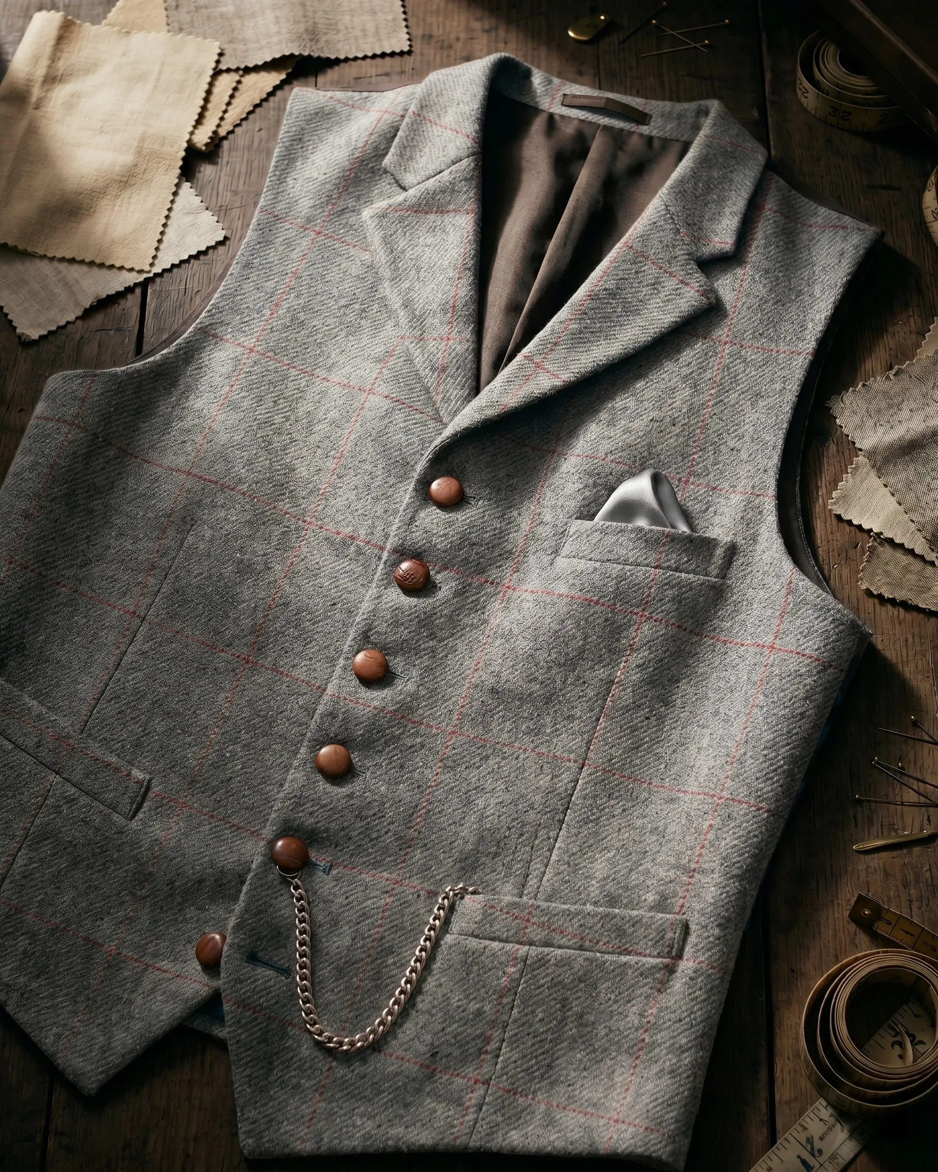 Men's Tweed Lapelled Waistcoat – Windowpane Check sold by Hensley London product image thumbnail 3