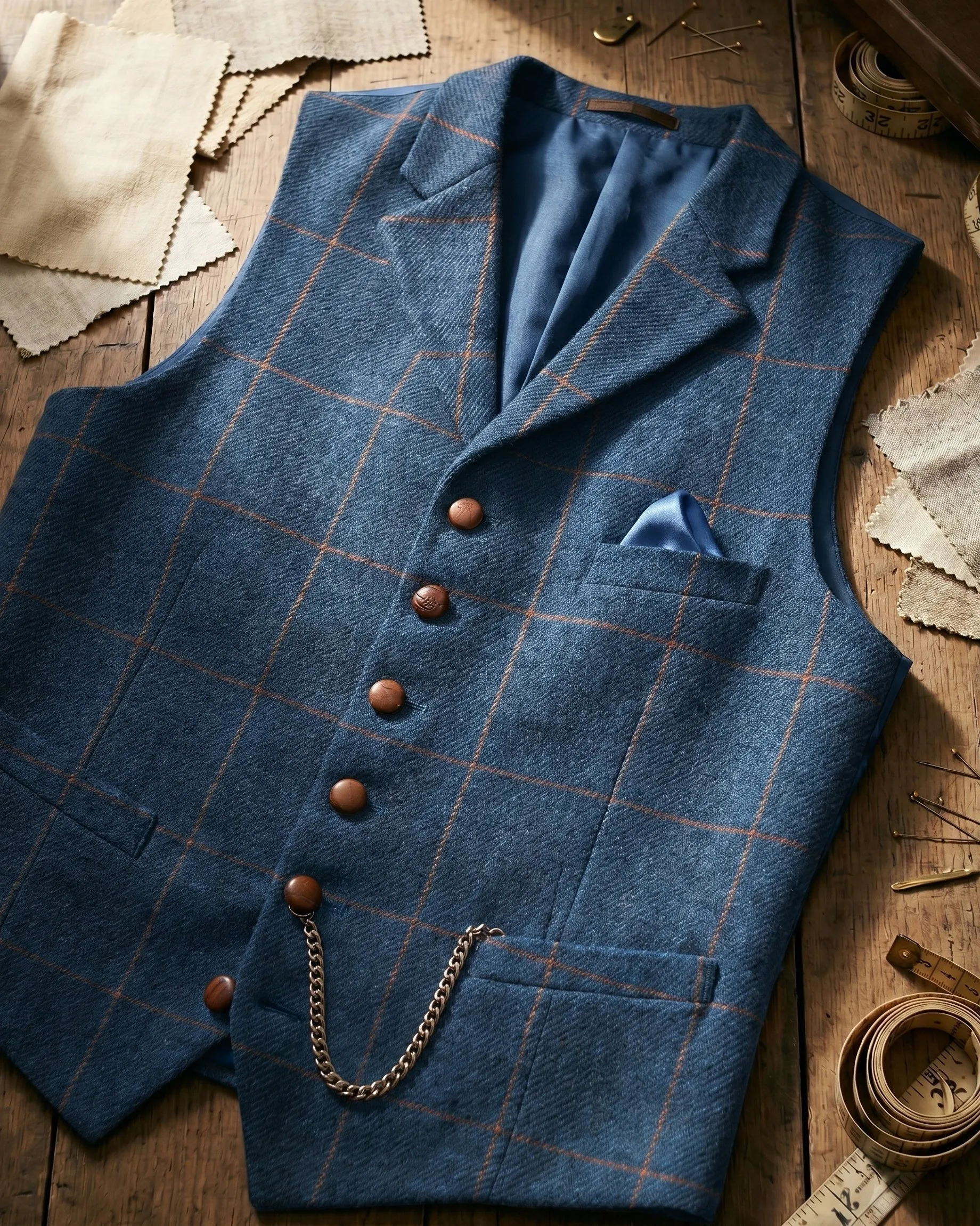 Men's Tweed Lapelled Waistcoat – Windowpane Check sold by Hensley London product image thumbnail 4