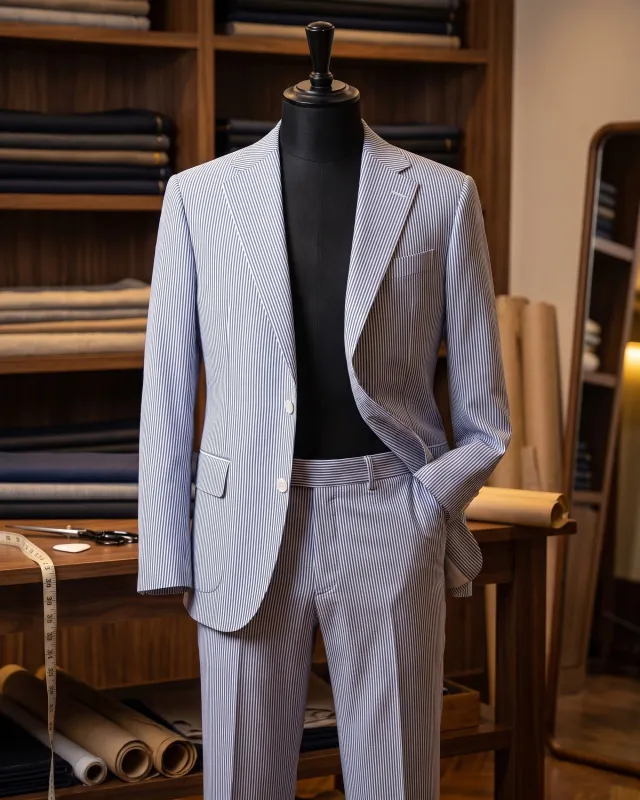 Men's Striped Cotton Two-Piece Suit – Blazer & Trouser made by Hensley London