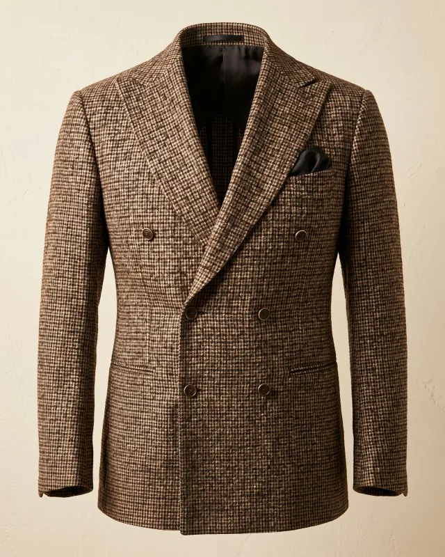 Men's Houndstooth Tweed Double-Breasted Blazer made by Hensley London