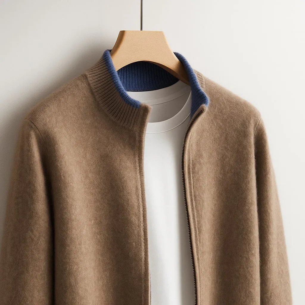 Men's Knit Zip-Up Cardigan – Ribbed Stand Collar sold by Hensley London product image thumbnail 4