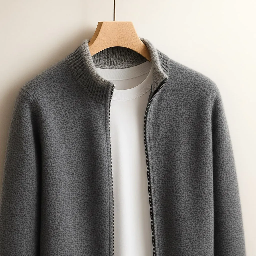 Men's Knit Zip-Up Cardigan – Ribbed Stand Collar sold by Hensley London product image thumbnail 5