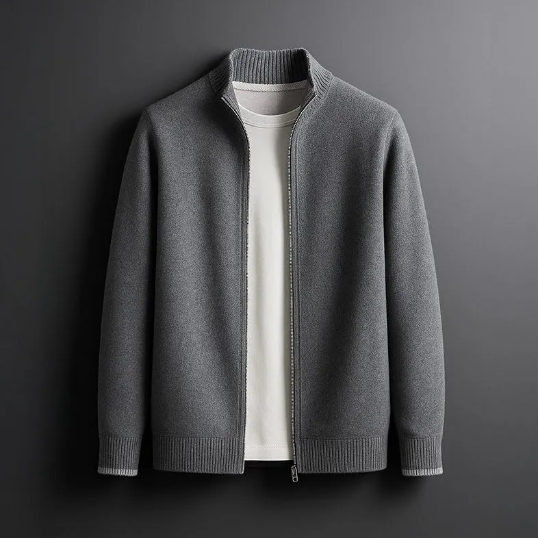 Men's Knit Zip-Up Cardigan – Ribbed Stand Collar sold by Hensley London product image thumbnail 2