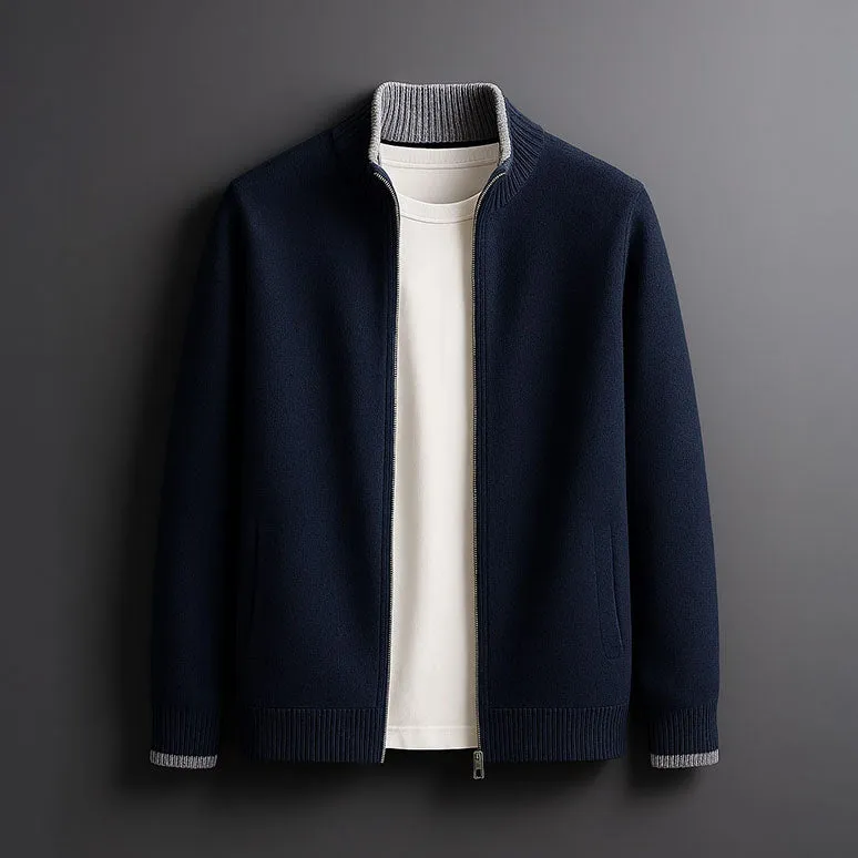 Men's Knit Zip-Up Cardigan – Ribbed Stand Collar sold by Hensley London product image thumbnail 3