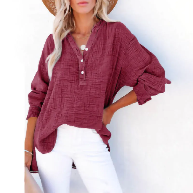 Women's Pleated Cotton Button Top – Long Sleeve Blouse sold by Hensley London product image thumbnail 3