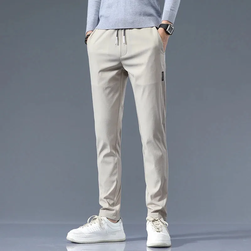 Men's Cotton Blend Slim Fit Straight-Leg Trousers made by Hensley London