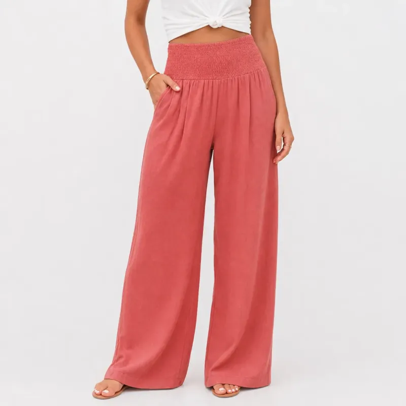Women's Cotton High-Waist Palazzo Pants – Smocked Waist made by Hensley London