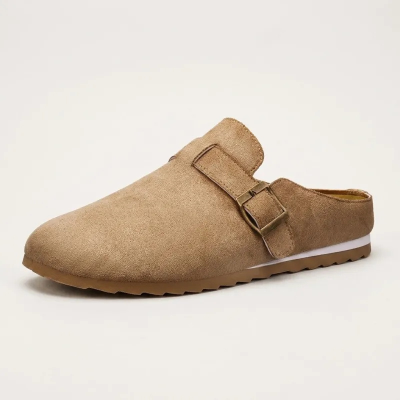 Women's Suede Buckle-Strap Backless Mules made by Hensley London