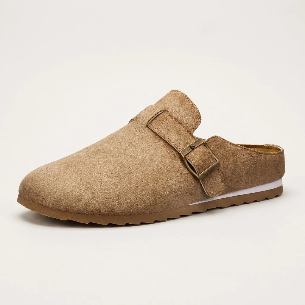 Women's Suede Buckle-Strap Backless Mules sold by Hensley London