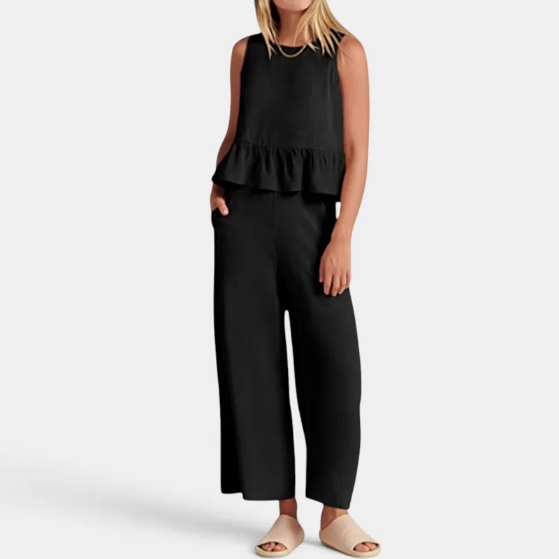 Women's Pleated Vest & Wide-Leg Palazzo Set made by Hensley London