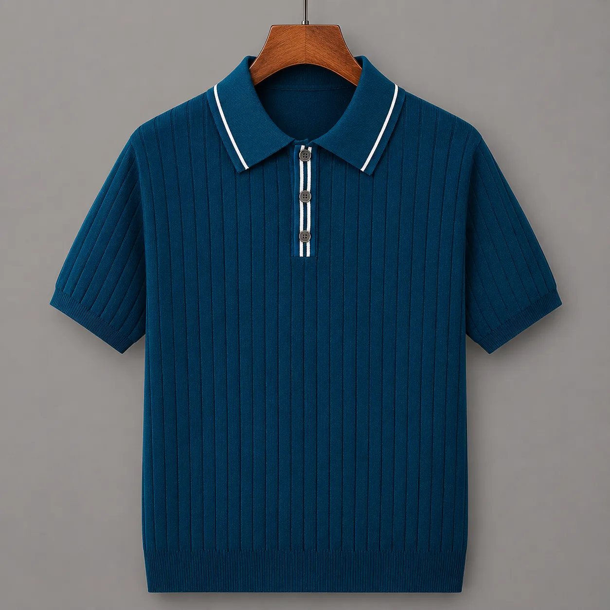 Men's Textured Knit Polo Shirt – Contrast Trim sold by Hensley London product image thumbnail 4