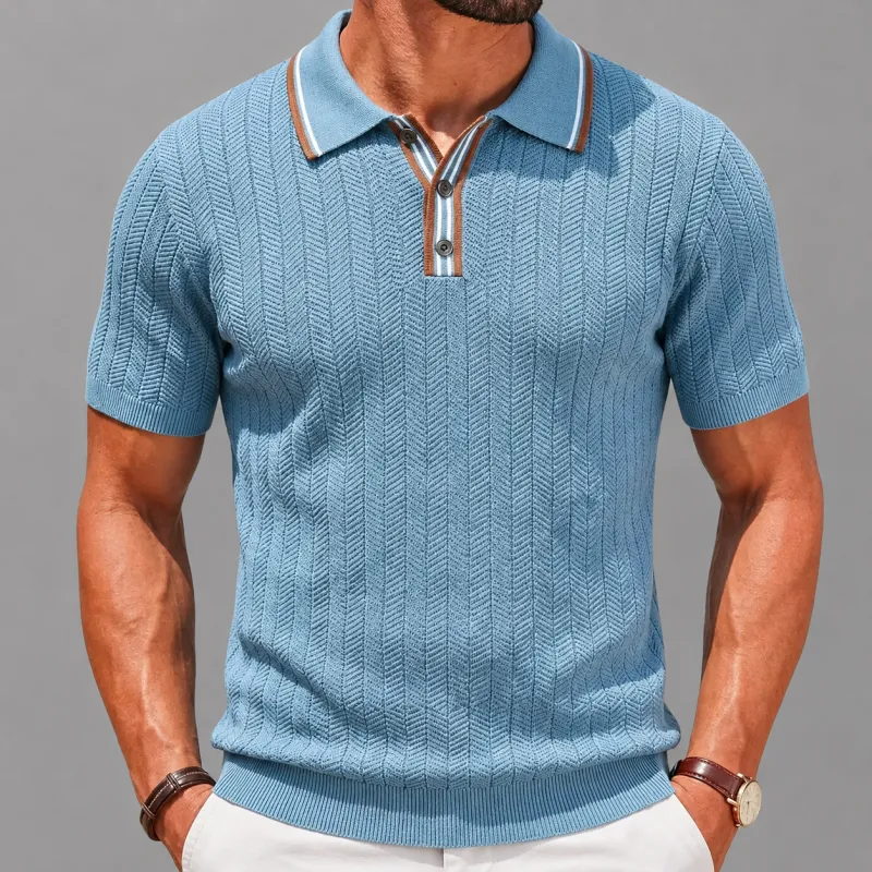 Men's Textured Knit Polo Shirt – Contrast Trim made by Hensley London