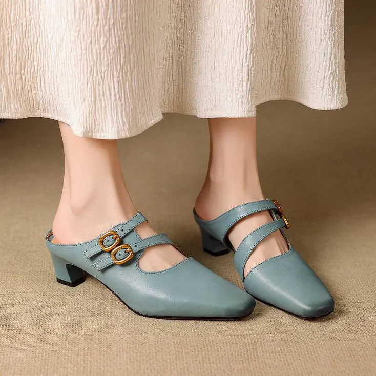Women's Genuine Leather Dual-Strap Mary Jane Mules – Mid Heel sold by Hensley London product image thumbnail 4