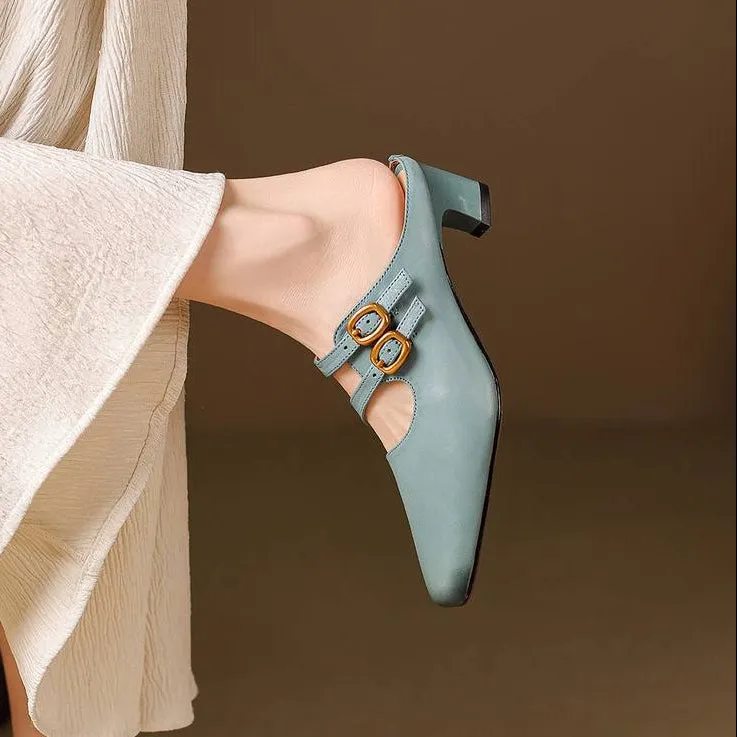 Women's Genuine Leather Dual-Strap Mary Jane Mules – Mid Heel sold by Hensley London product image thumbnail 5