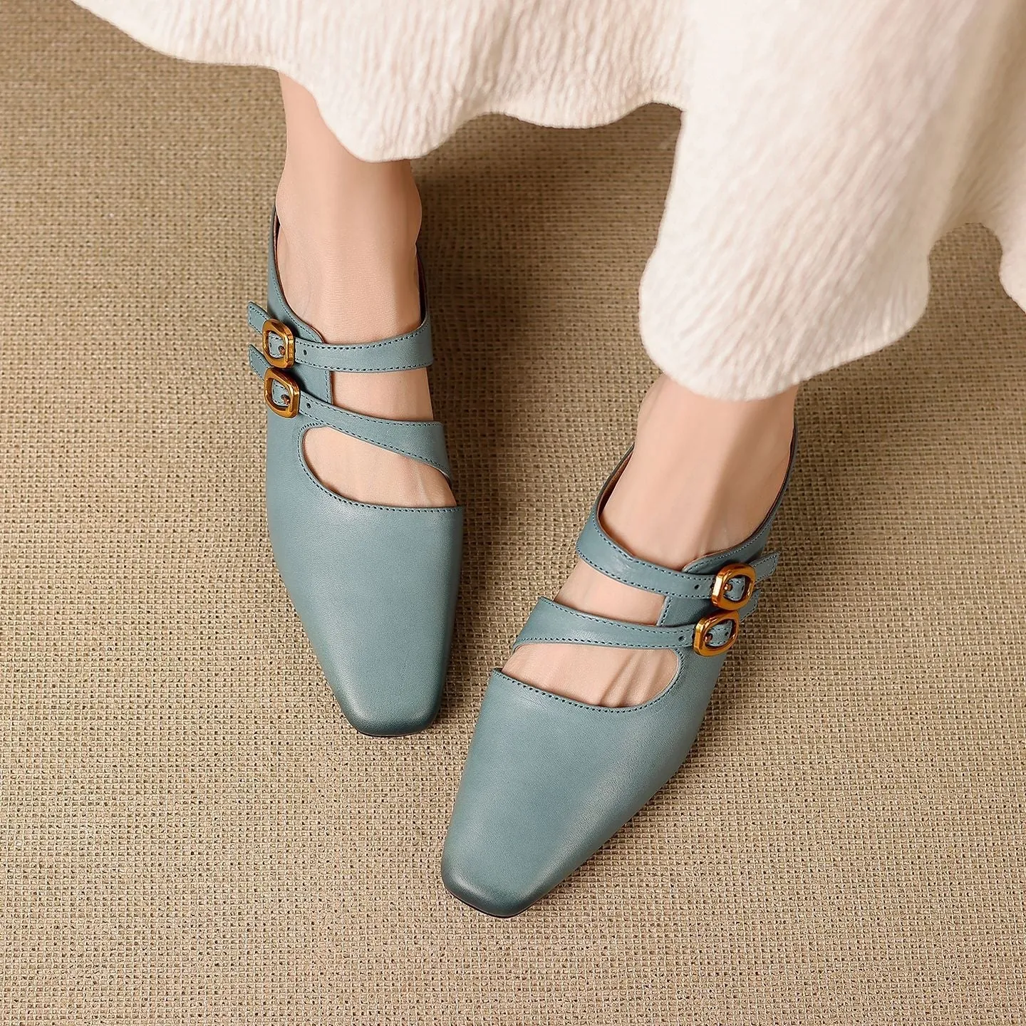 Women's Genuine Leather Dual-Strap Mary Jane Mules – Mid Heel sold by Hensley London product image thumbnail 3