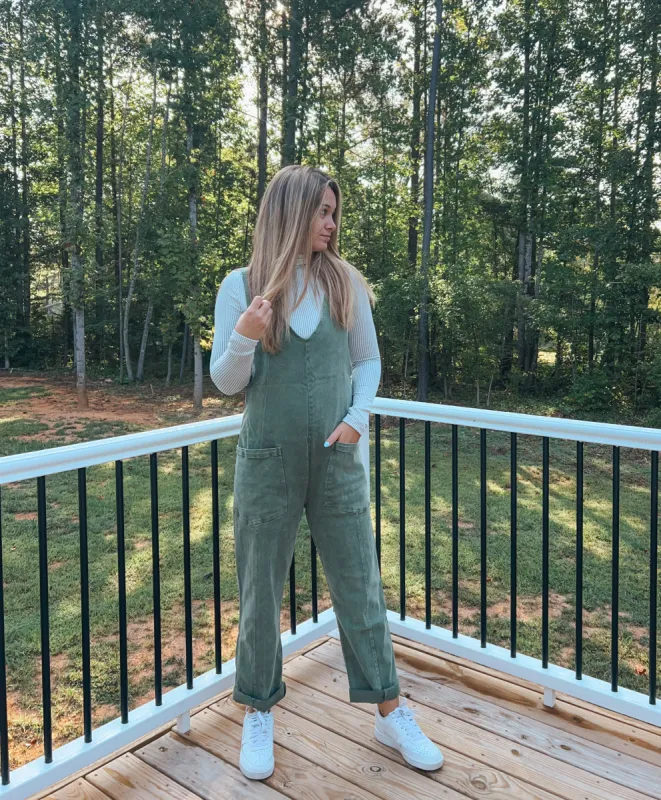 Olive Baggy Jumpsuit sold by Lake Outfitters