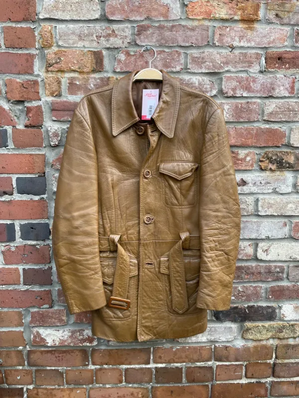 vintage 70s leather short trench coat sold by Good Market Thrift Store