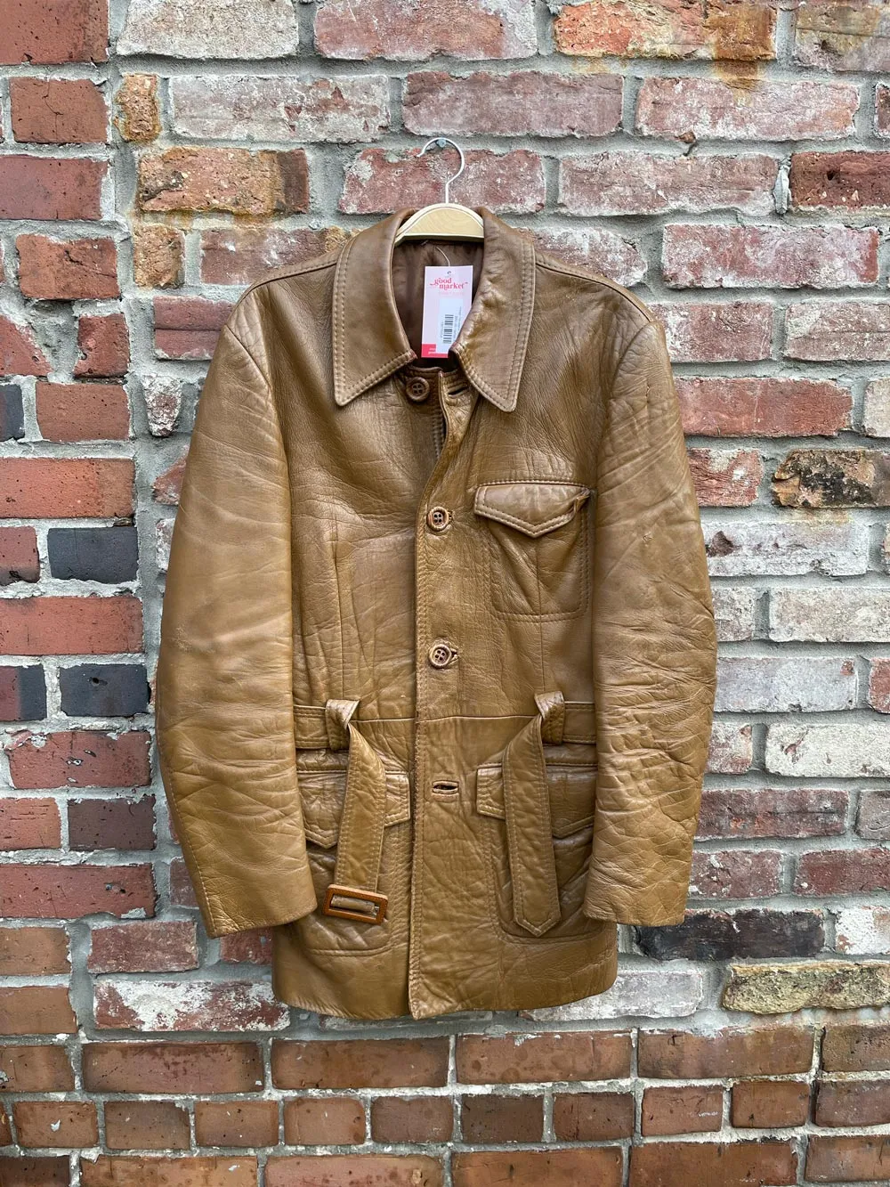 vintage 70s leather short trench coat sold by Good Market Thrift Store