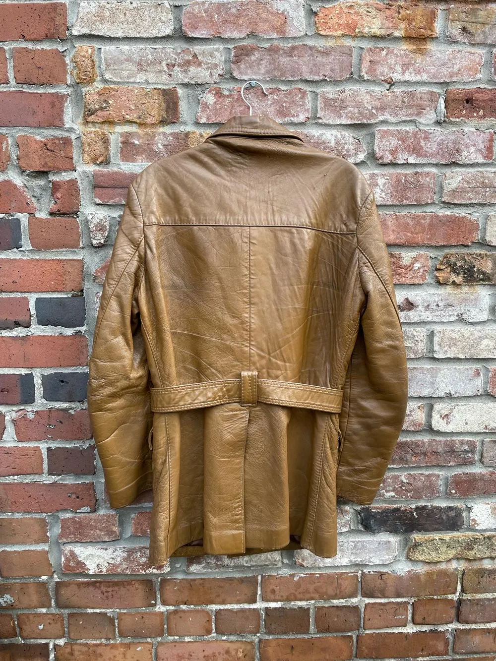 vintage 70s leather short trench coat sold by Good Market Thrift Store product image thumbnail 2
