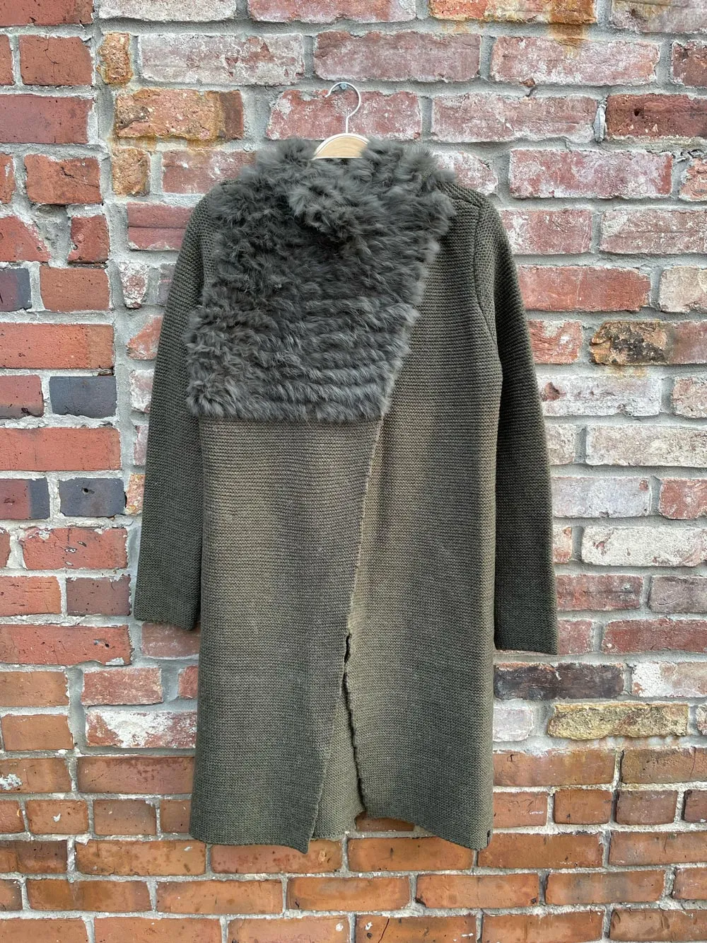 rudsak wool-blend cardigan with rabbit fur trim sold by Good Market Thrift Store product image thumbnail 3