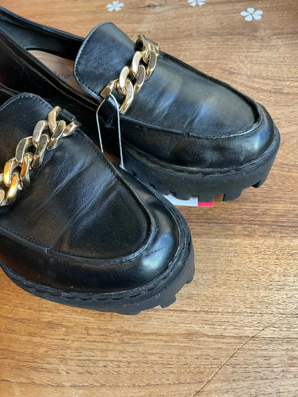 bamboo chain chunky faux leather loafer sold by Good Market Thrift Store product image thumbnail 2