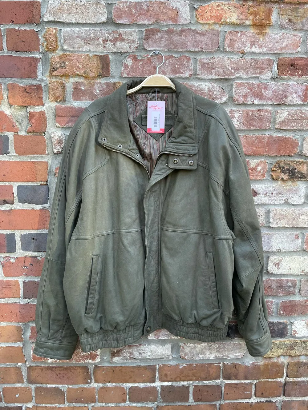 vintage timberbay green soft leather bomber jacket sold by Good Market Thrift Store
