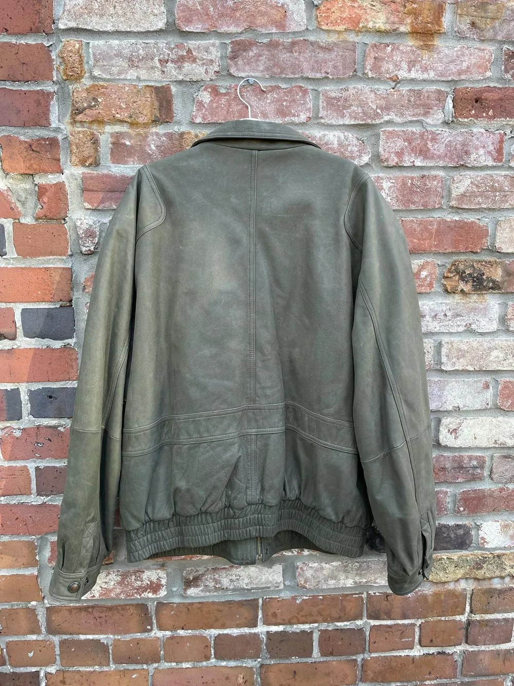 vintage timberbay green soft leather bomber jacket sold by Good Market Thrift Store product image thumbnail 2