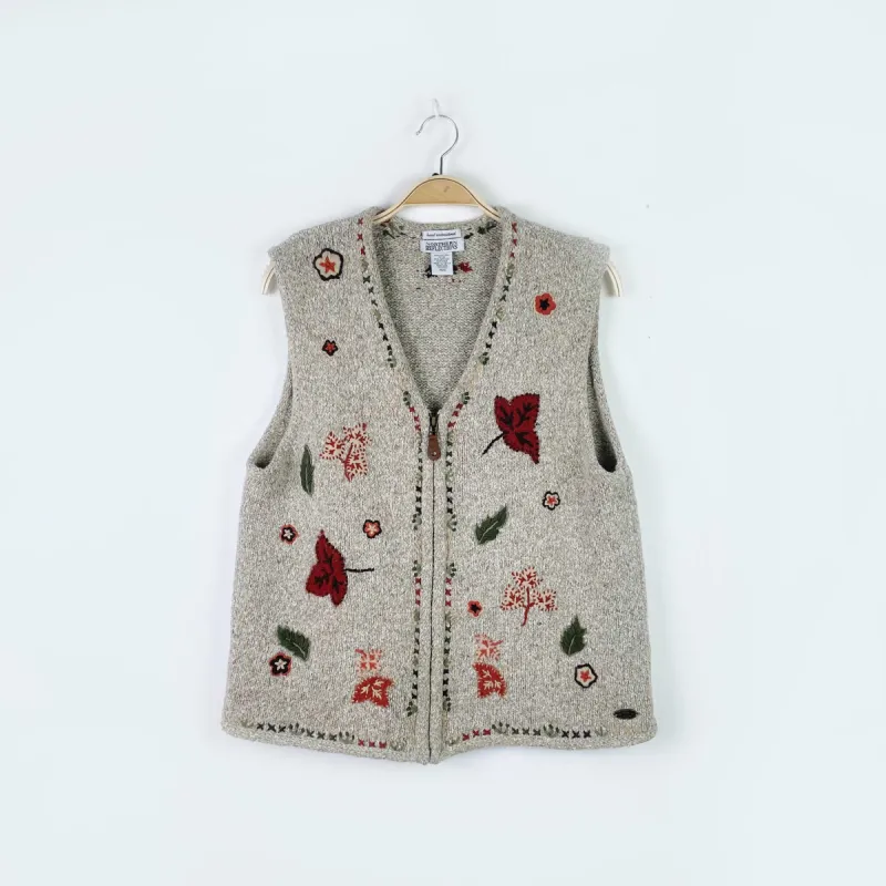 vintage 00s NR hand-embroidered fall knit vest sold by Good Market Thrift Store