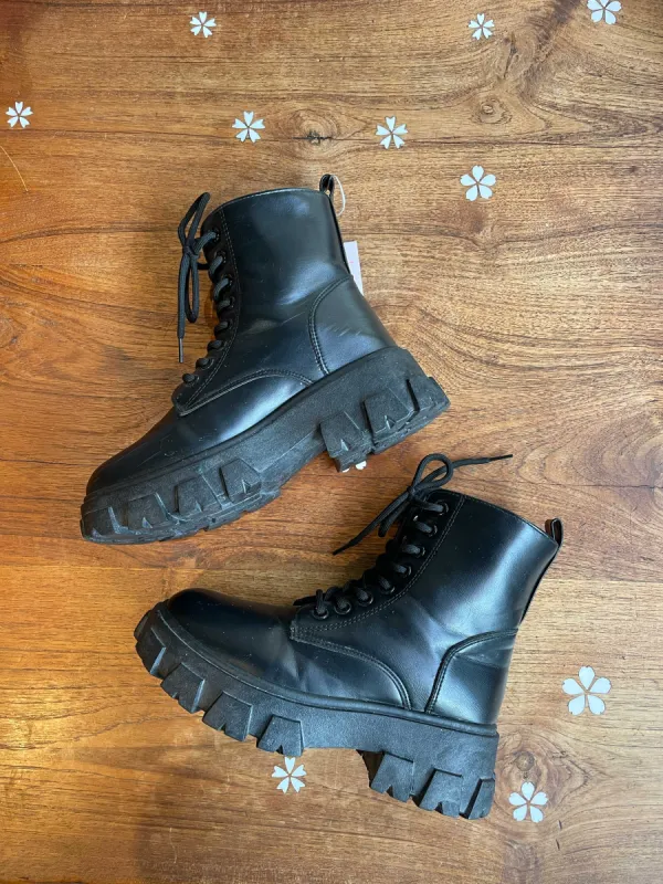 streetwear lug sole lace up combat boot sold by Good Market Thrift Store