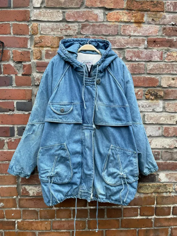 vintage 90s eureca hooded denim parka sold by Good Market Thrift Store