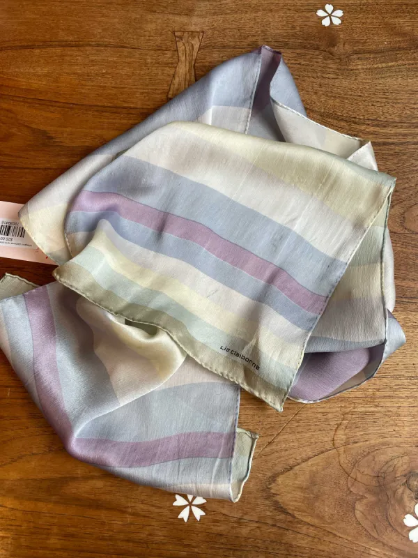 vintage liz claiborne hand-rolled pastel stripes silk scarf sold by Good Market Thrift Store