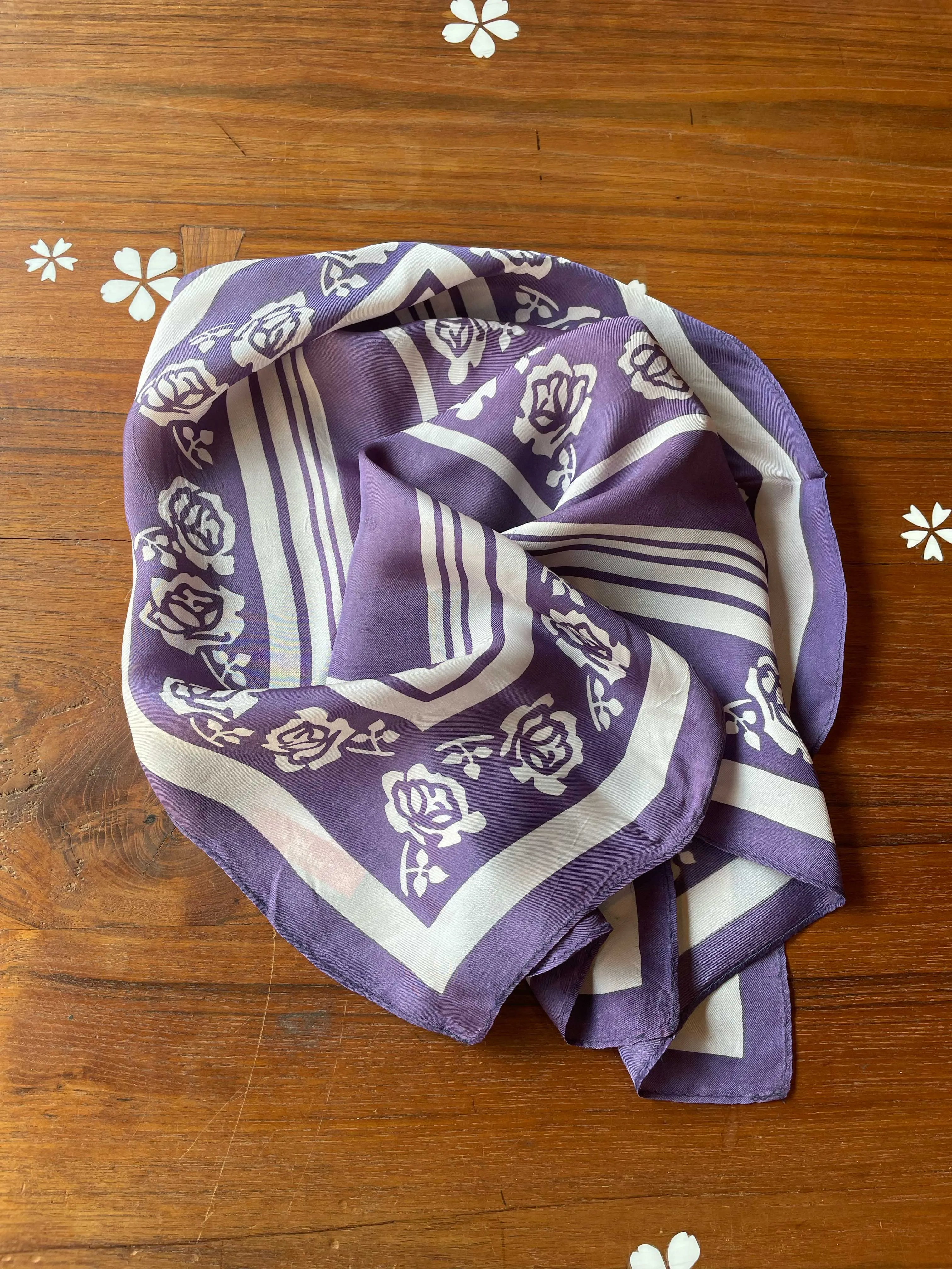 vintage purple rose square satin scarf sold by Good Market Thrift Store