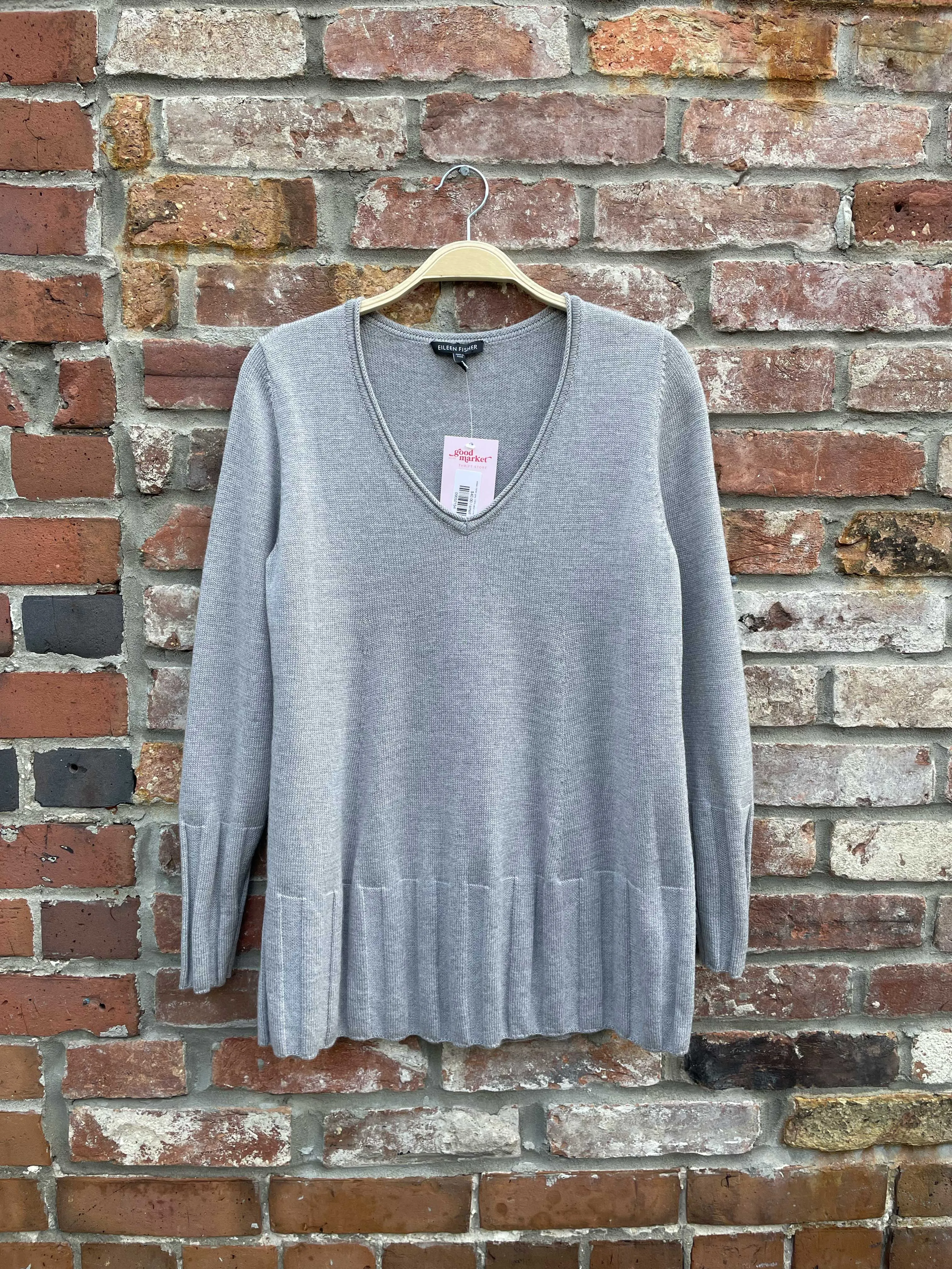 eileen fisher grey 100% wool v-neck sweater sold by Good Market Thrift Store