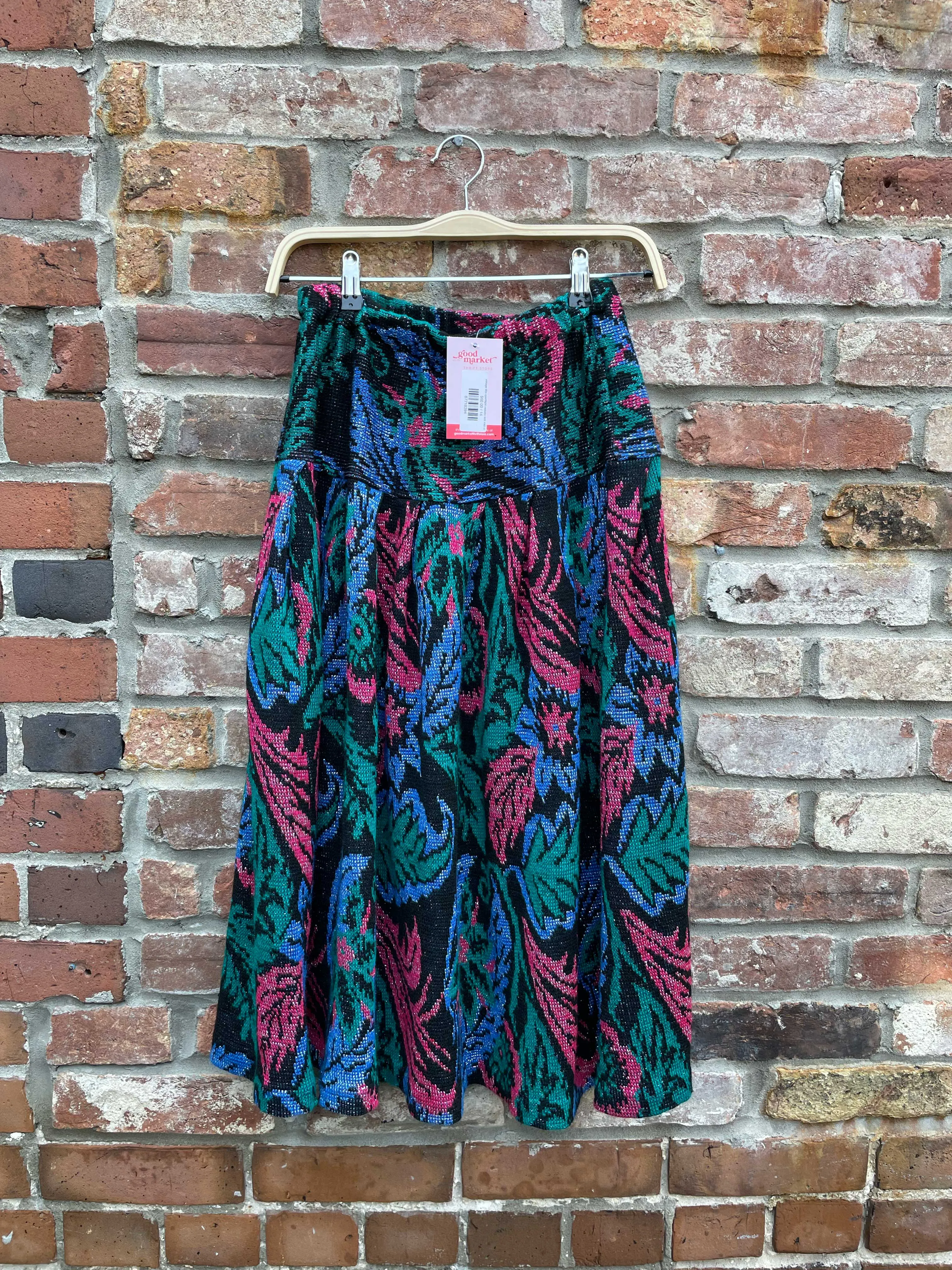 vintage 80s sportlight metallic knit midi skirt sold by Good Market Thrift Store