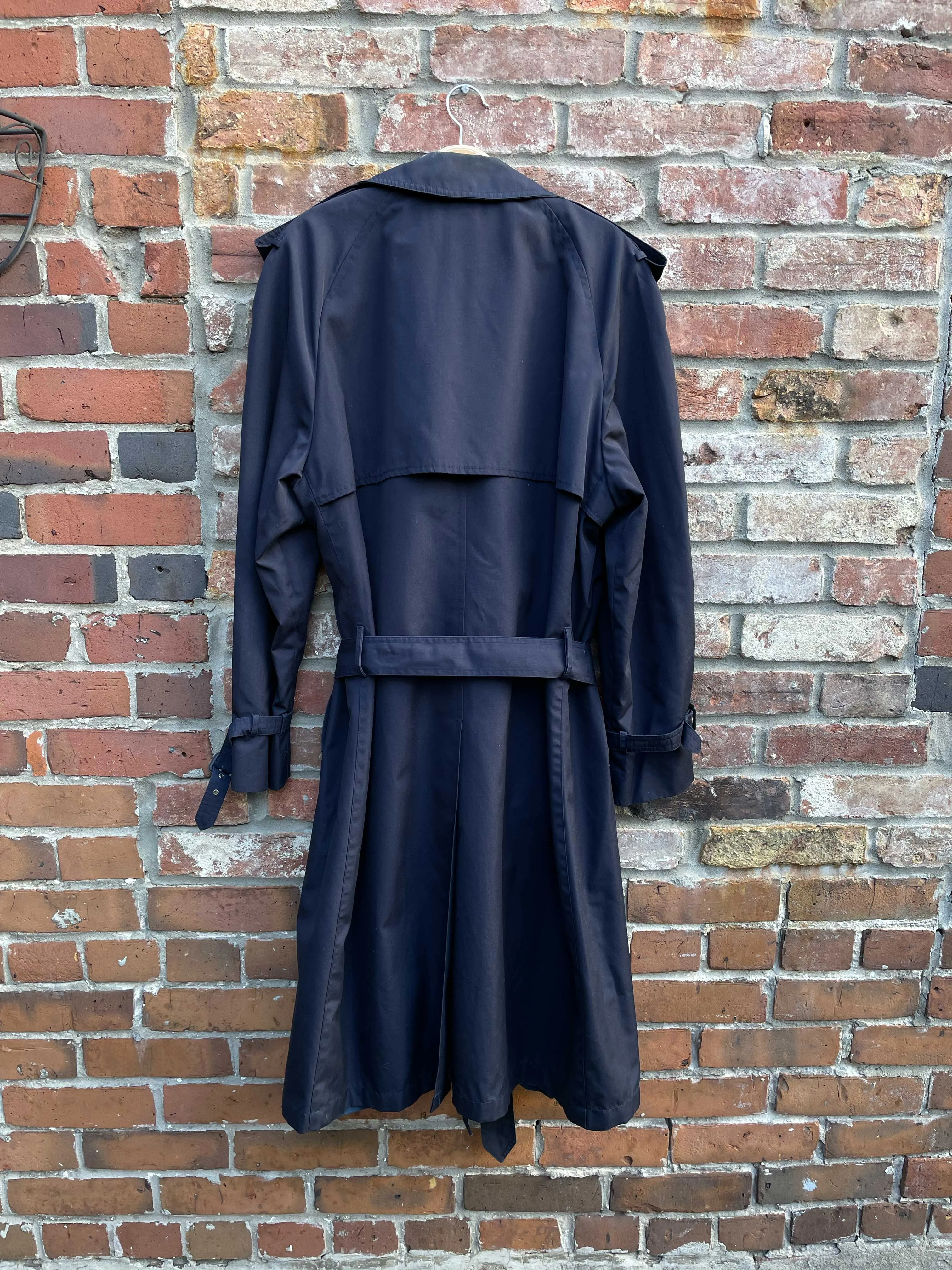vintage classic navy long trench coat sold by Good Market Thrift Store product image thumbnail 3