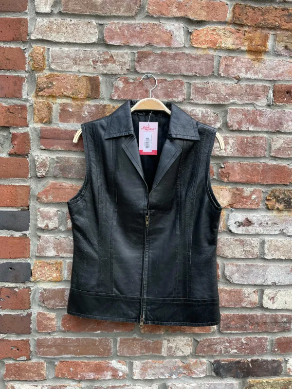 vintage leather minimal zip vest sold by Good Market Thrift Store