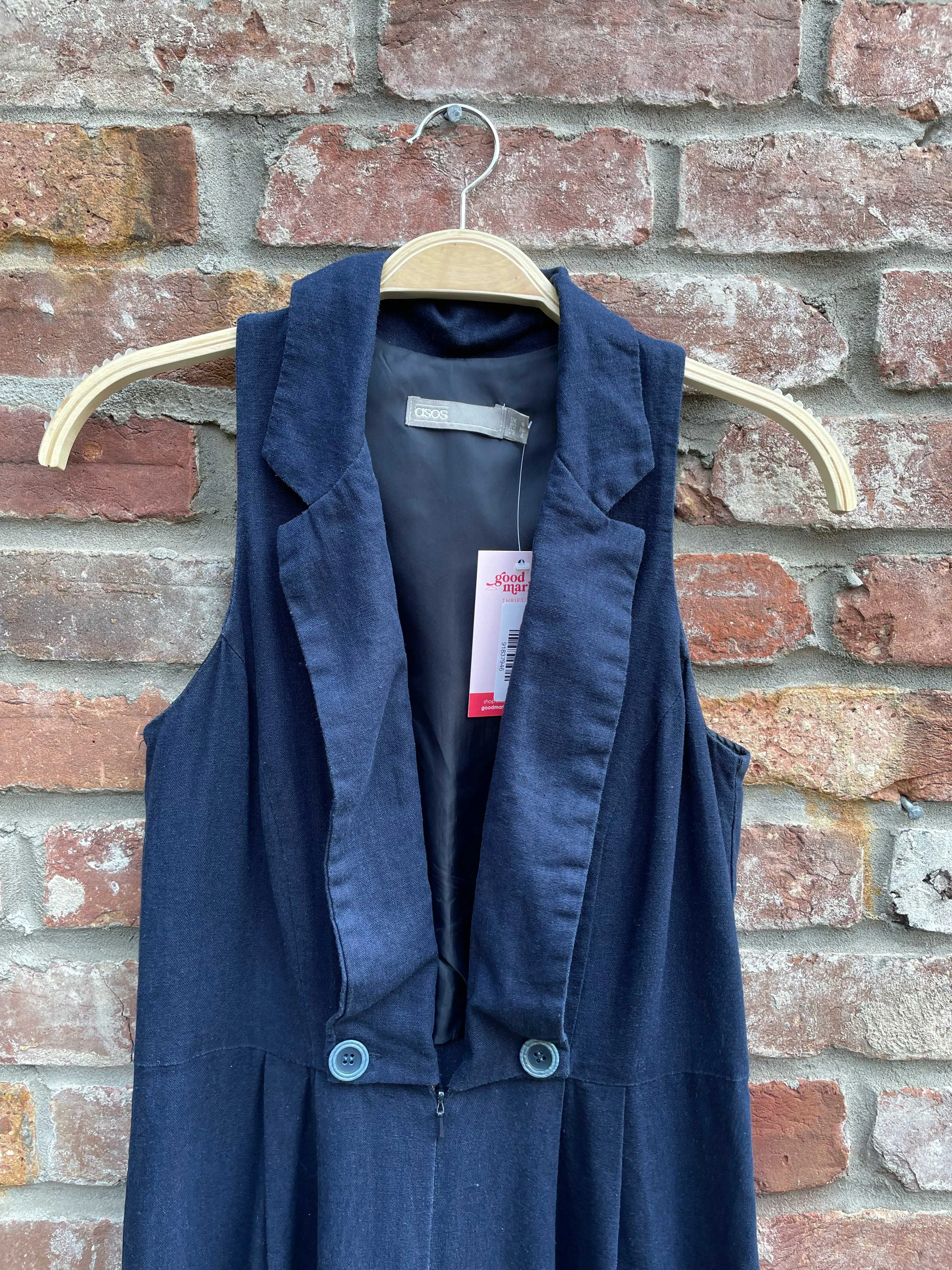 asos linen-blend long collar jumpsuit sold by Good Market Thrift Store product image thumbnail 2