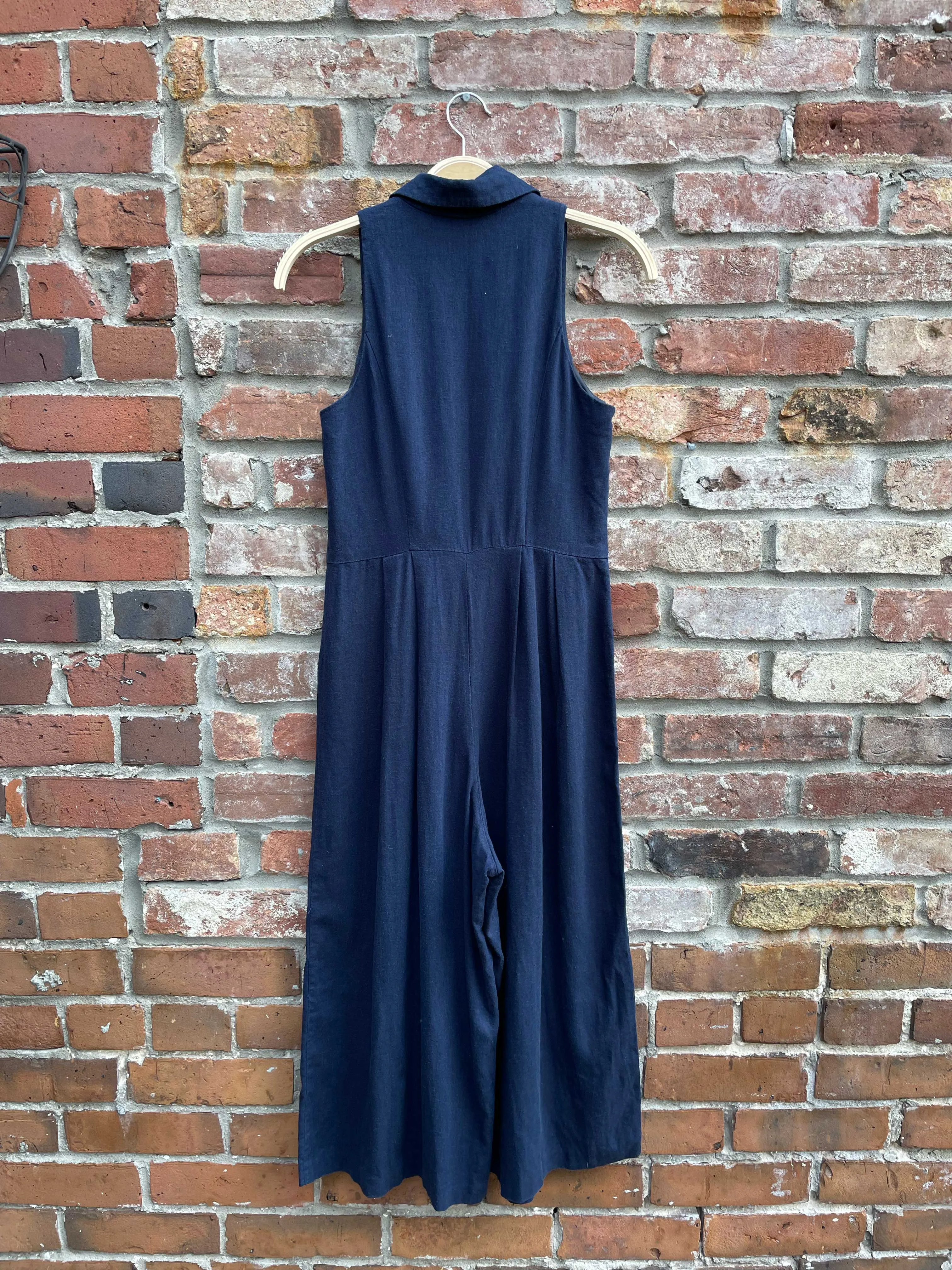 asos linen-blend long collar jumpsuit sold by Good Market Thrift Store product image thumbnail 3