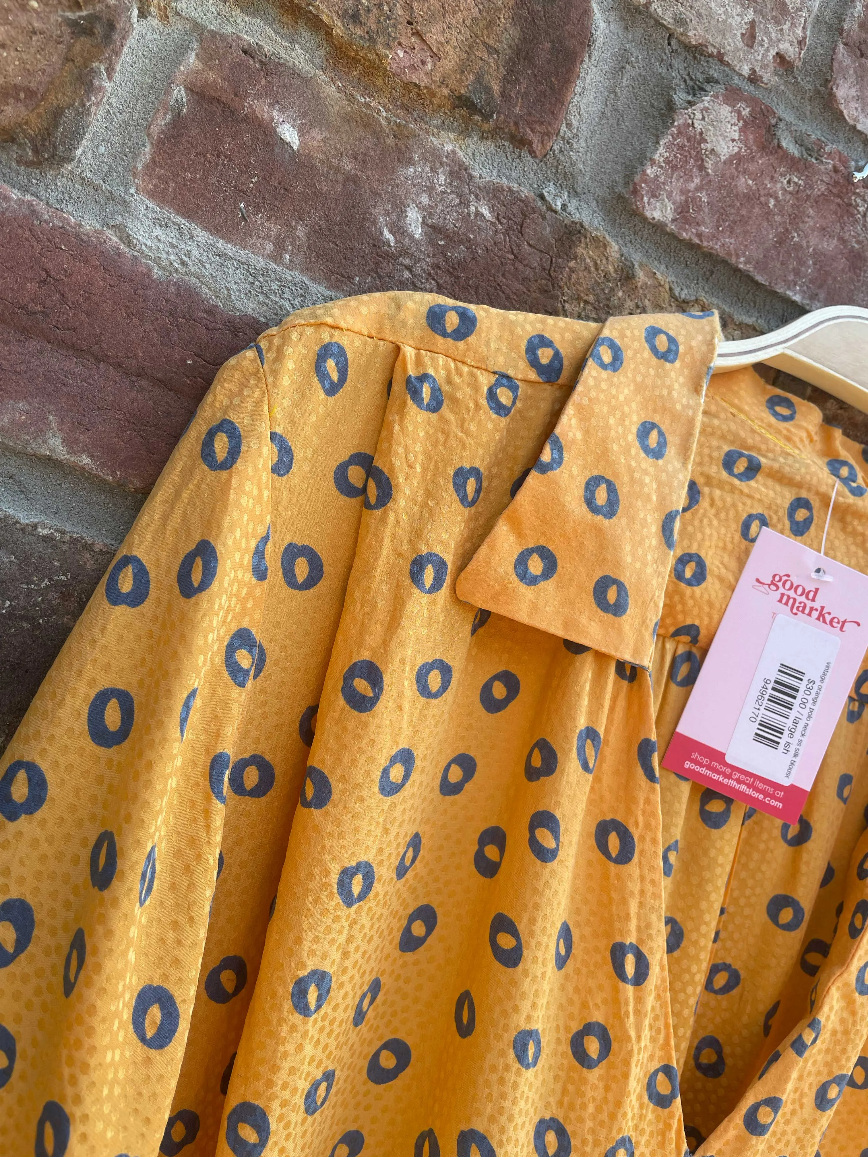 vintage orange polo neck ss silk blouse sold by Good Market Thrift Store product image thumbnail 2