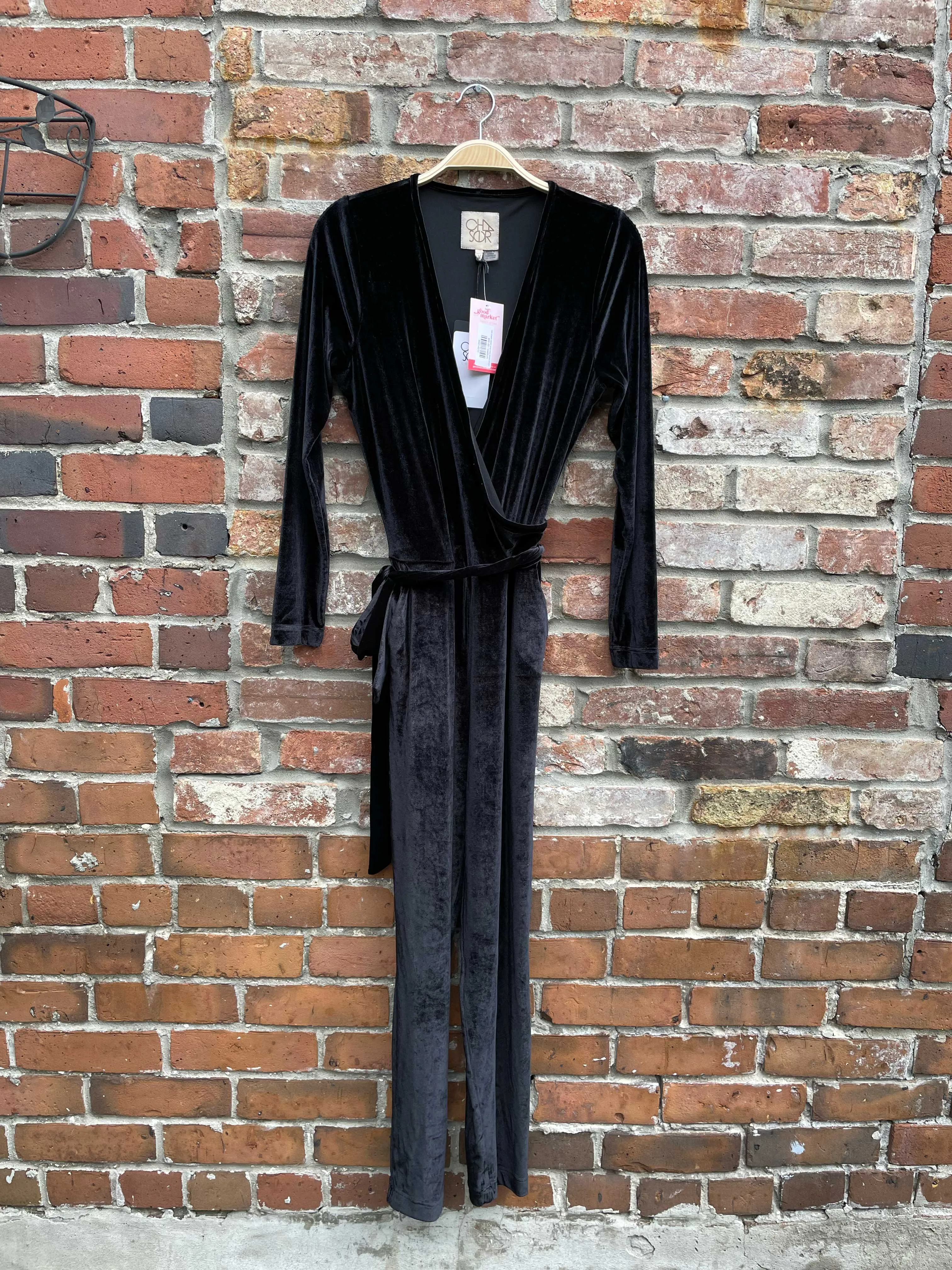 nwt chaser velvet wrap long sleeve jumpsuit sold by Good Market Thrift Store