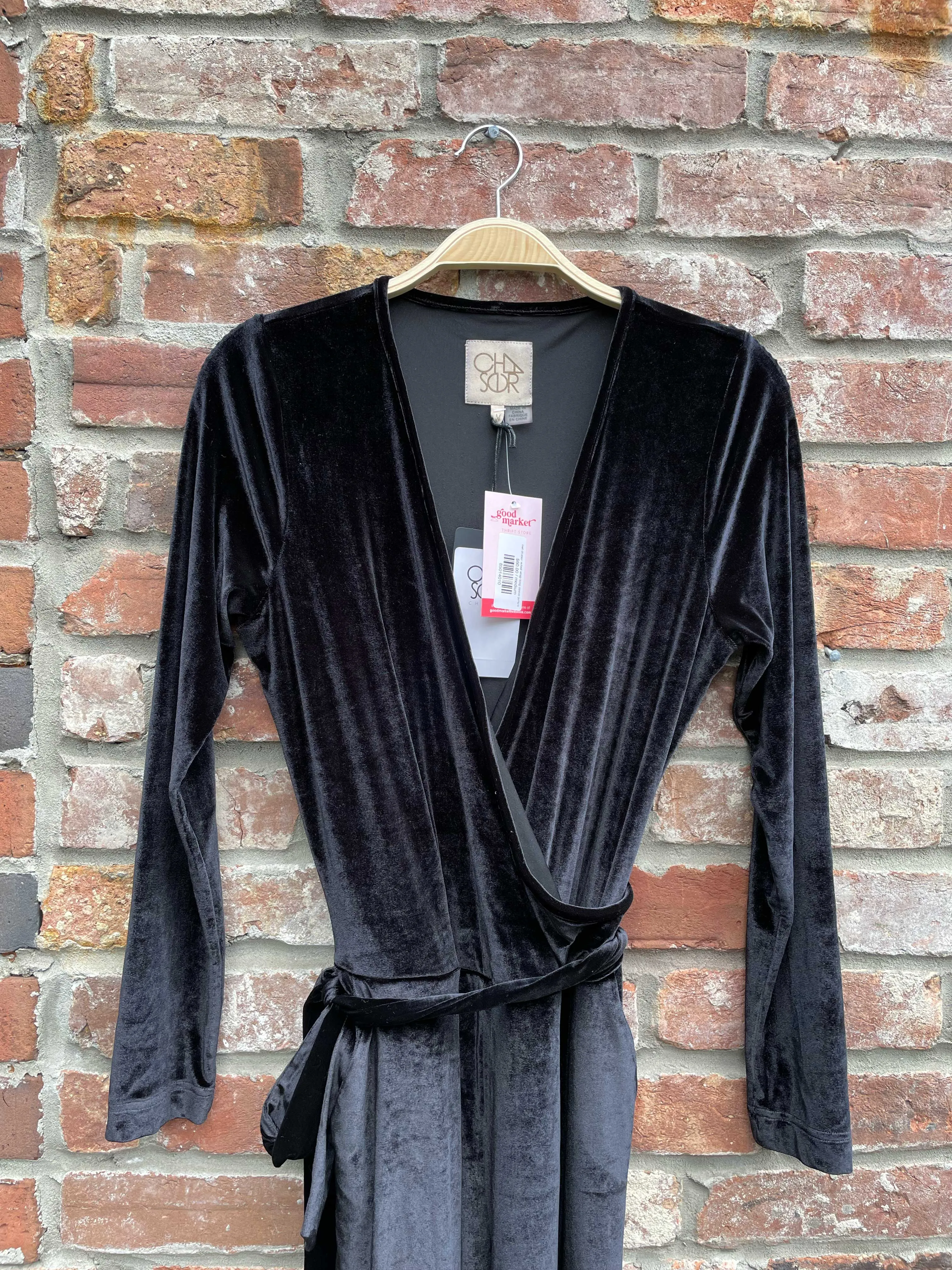 nwt chaser velvet wrap long sleeve jumpsuit sold by Good Market Thrift Store product image thumbnail 2