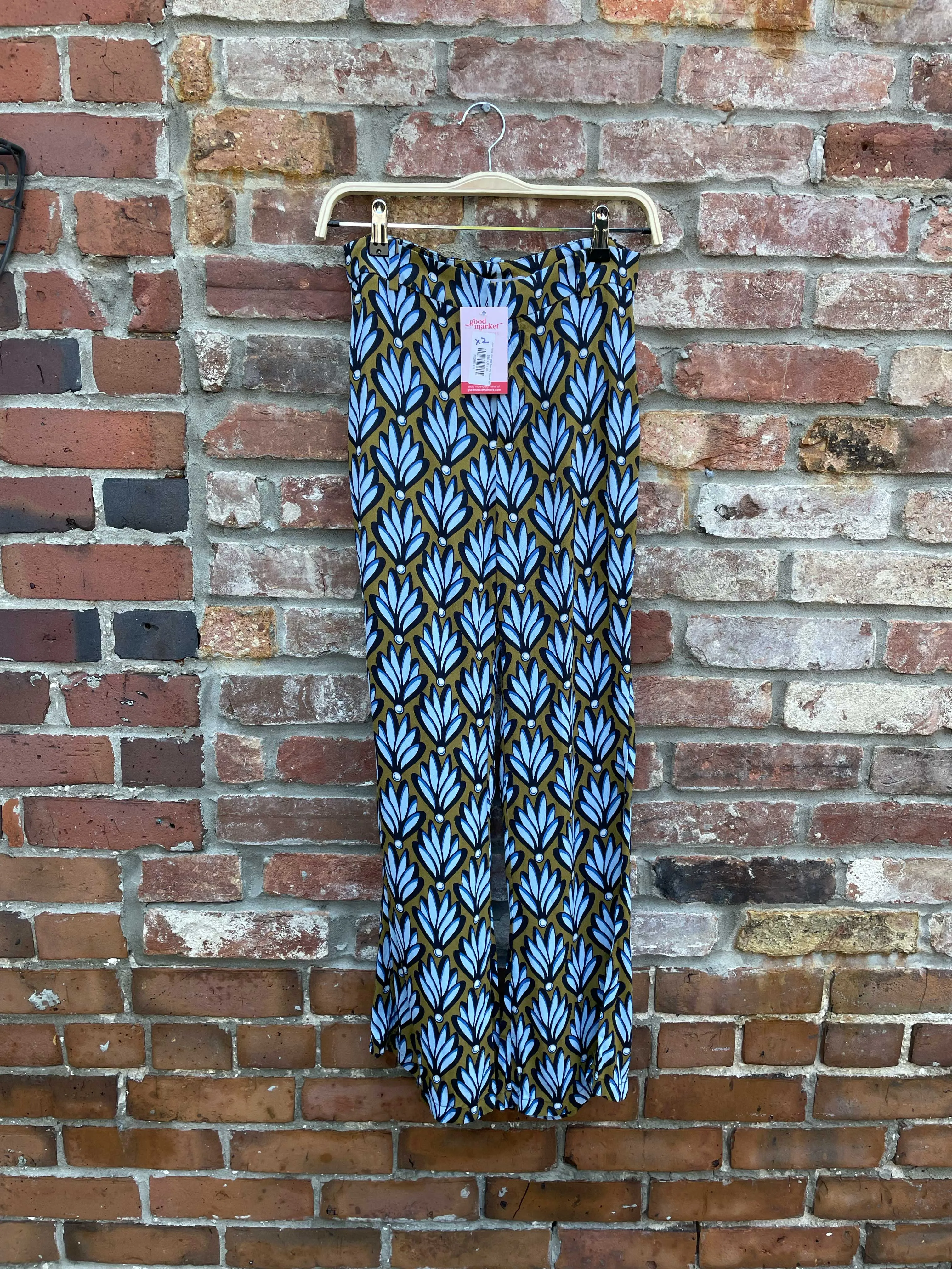 zara retro blue floral trousers sold by Good Market Thrift Store product image thumbnail 3