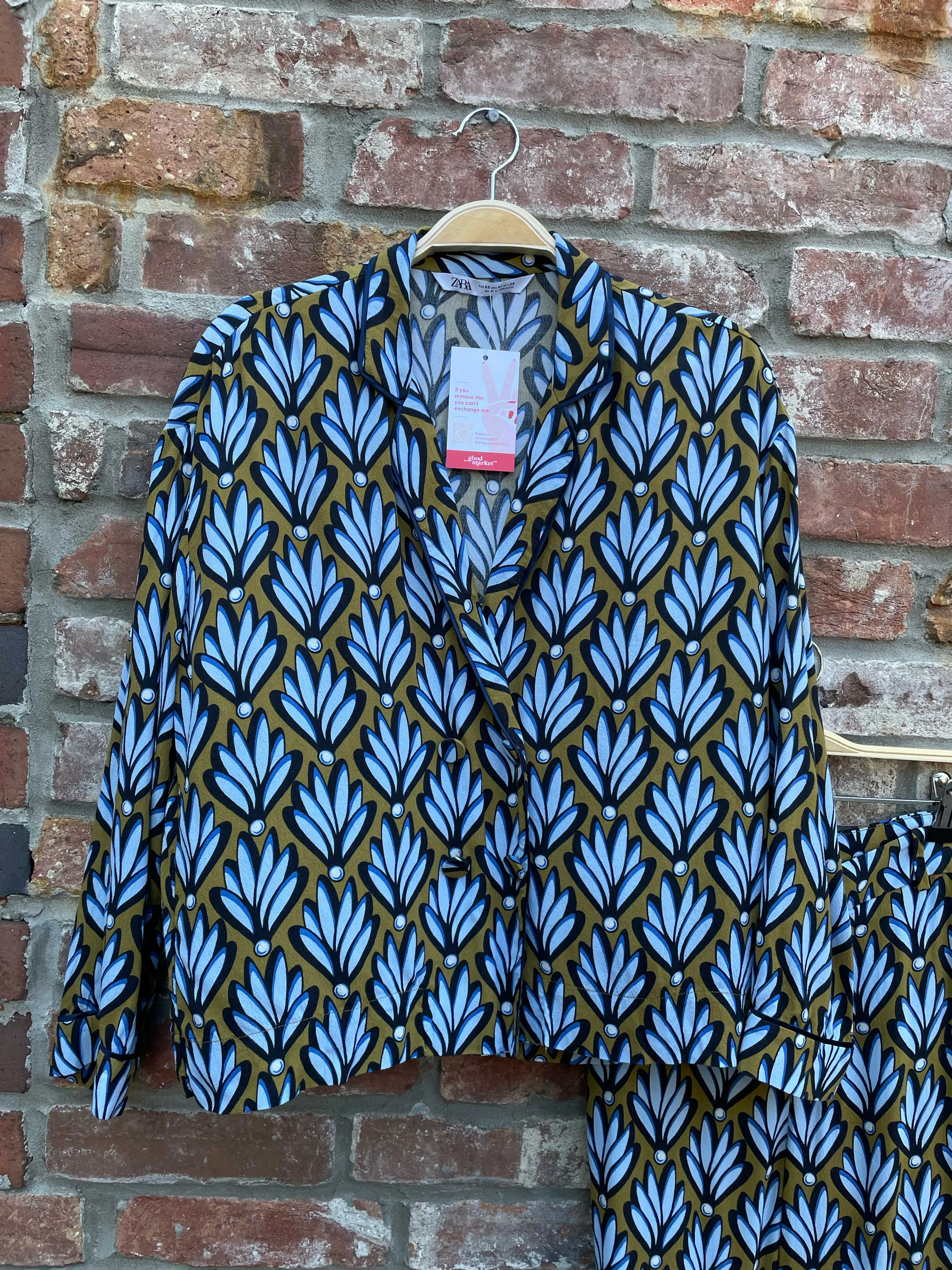 zara retro blue floral trousers sold by Good Market Thrift Store product image thumbnail 2